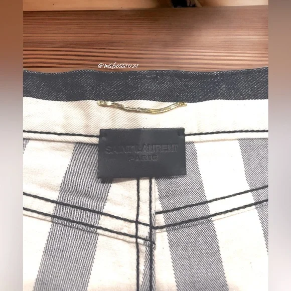 SAINT LAURENT Striped Jean Shorts in Navy/Cream/Off White NWT - Picture 5 of 11
